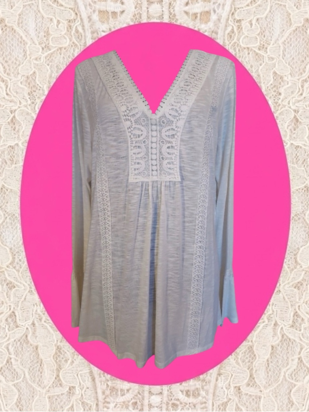 World Unity NWT Retro Boho Cottagecore Festival Ivory Lace Bell Sleeve Top L